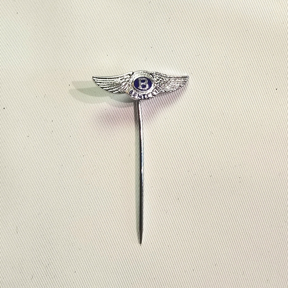 RARE Bentley Winged B Stick Tie Pin Blue Enamel Silver Tone Car Club